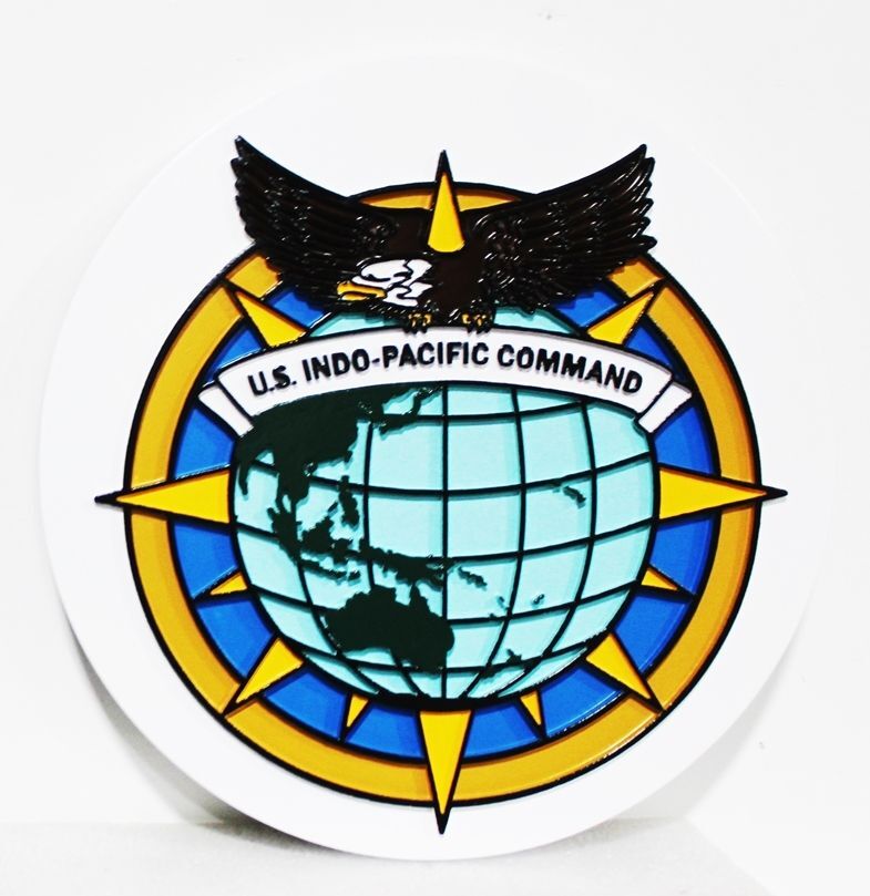 IP-1371 - Carved 2.5-D Multi-Level HDU Plaque of the Seal of the United States Africa Command with Round Backer  