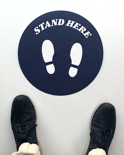 Floor Decal "Stand Here" Circle Blue