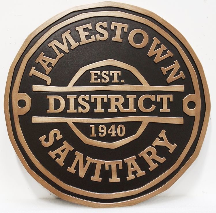 DP-1575 - Carved 2.5-D Bronze-Plated HDU Plaque of the  Seal of the City of Jamestown  California (Sanitary District) 