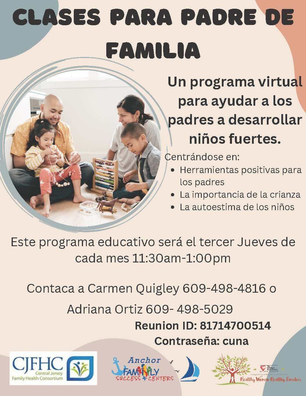 Clases virtuales de español para padres y grupo de apoyo