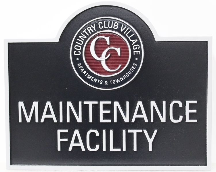 LA20623 - Carved High-Density-Urethane (HDU) Sign for the Maintenance Facility of the Country Club Village Apartments & Townhouses.