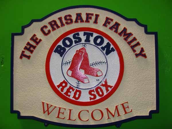 Z35516 - Carved Wall Plaque , with Boston Red Sox Logo