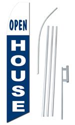 Open House Blue White Swooper/Feather Flag + Pole + Ground Spike