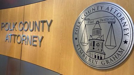 Engraved Aluminum Plaque featuring the seal of the Polk County Attorney, the State of Iowa