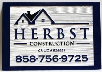 SC38118- Carved Raised Relief and Sandblasted Western Red Cedar Wood Sign for Herbst Construction