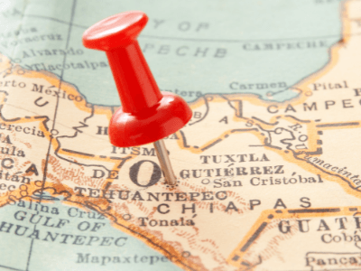 map with a pin to locate Chiapas