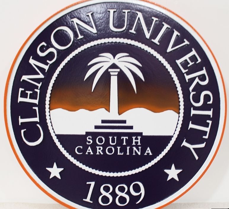 RP-1170 - Carved  2.5-D Multi-level Relief High-Density-Urethane (HDU) Plaque of the Seal of Clemson University