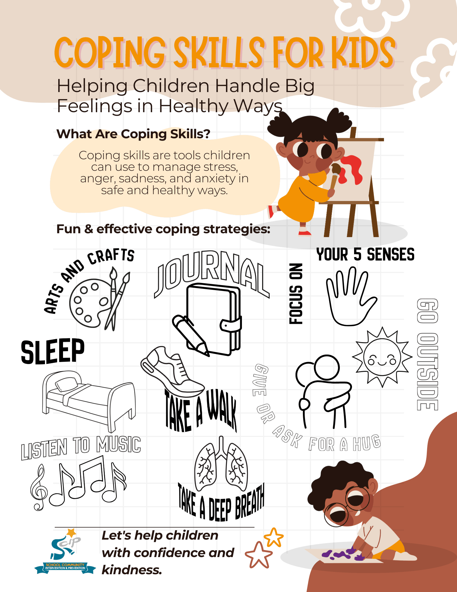 Coping Skills for Kids Coloring Sheet