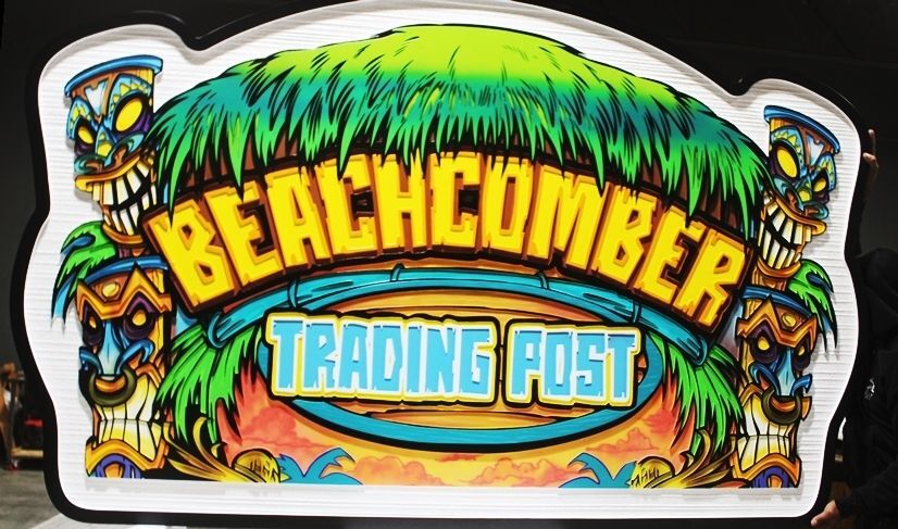 L21920A - Carved Coastal "Beachcomber Trading Post" Home Sign