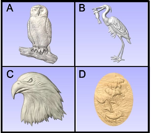 G16463 - Carved Owl, Crane, and Eagle Head