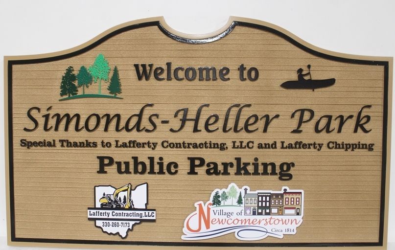 GA16462A - Carved and Sandblasted Wood Grain HDU  Sign for  Simmonds-Heller Community Park in Newcomerstown, Ohio 