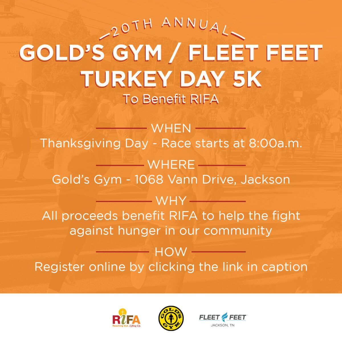 20th Annual Gold’s Gym/Fleet Feet Turkey Day 5K