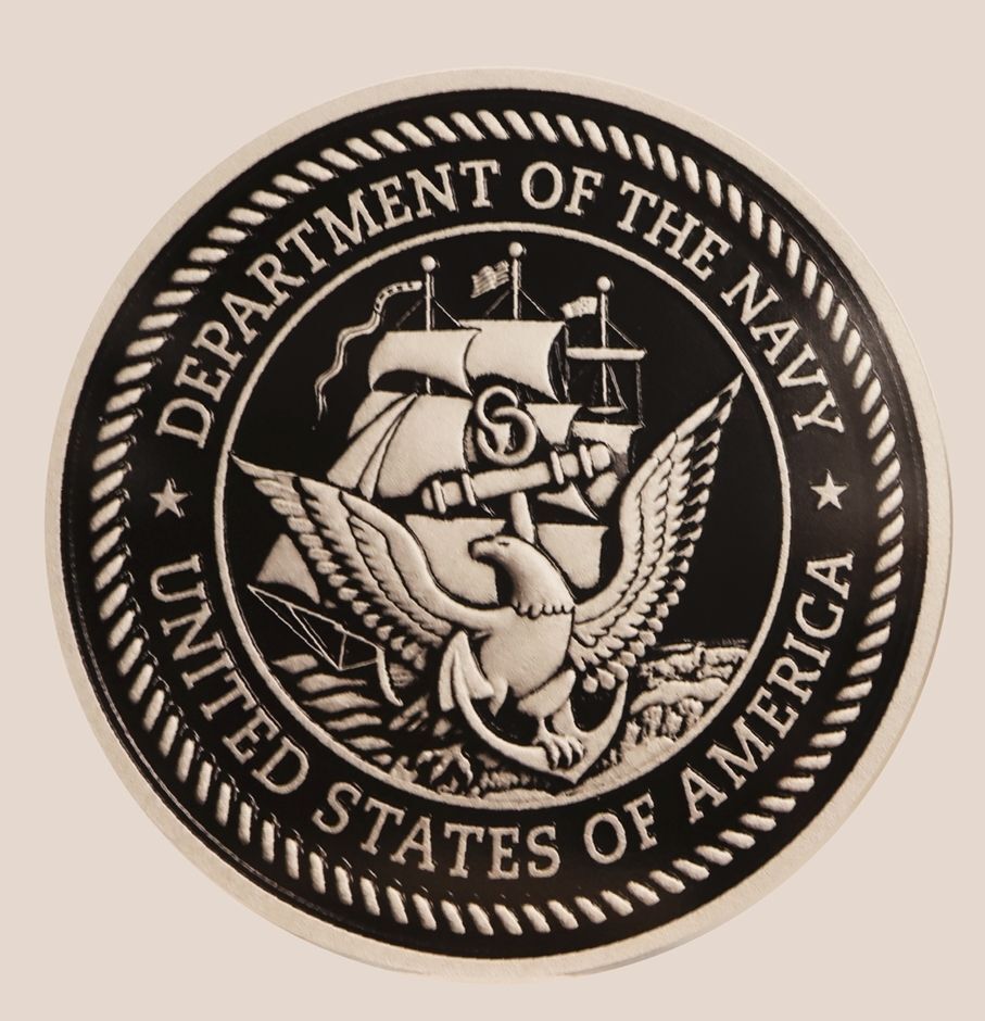 JP-1079 - Carved 3-D Beige & Black Painted HDU Plaque of the Great Seal of the US Navy