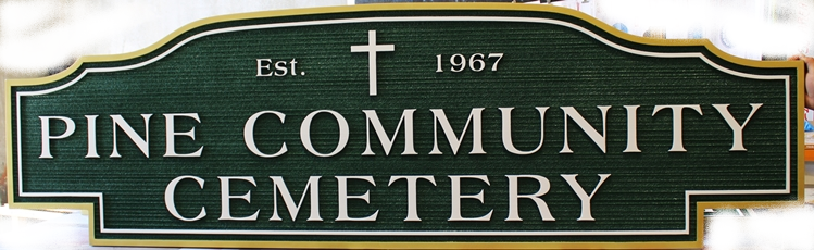 GC16232- Carved and Sandblasted Wood Grain High-Density-Urethane (HDU) Entrance Sign  for Pine Community  Cemetery