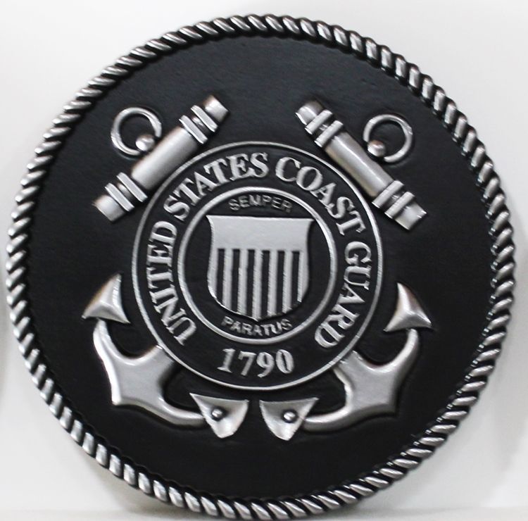 NP-1082 - Carved 3-D Bas-Relief Aluminum-Plated Plaque of the Seal of the US Coast Guard 