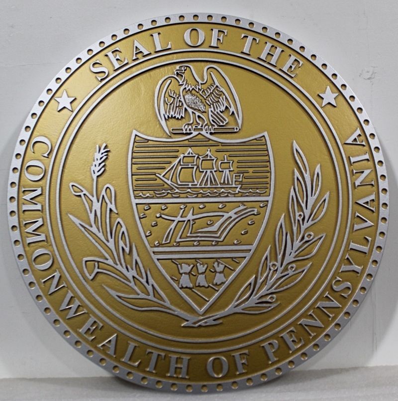 BP-1471 - Carved 2.5-D Multi-Level Relief Brass Plaque of the Seal of the Commonwealth of Pennsylvania