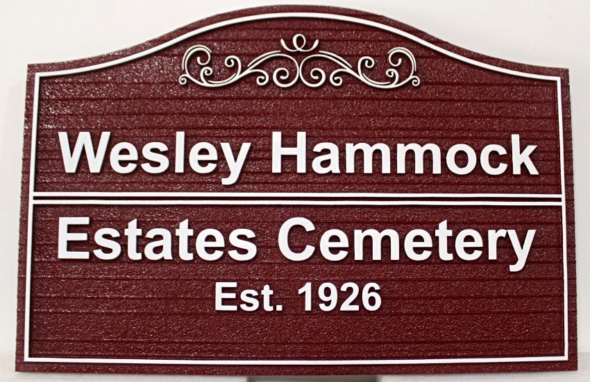 GC16239 - Carved 2.5-D Sign for "Wesley Hammock Estates Cemetery" 