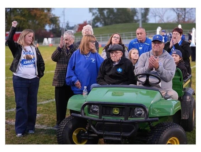 Del is pictured (black hat) surrounded by family to include AHS alumni Kristin Cochran ‘00 (far left), Lynn (Cochran) Sager ‘95 (to Del’s right), JR Hayden ‘91 (back row, blue sweatshirt) and (to note) former AHS AD John Roberts (to Del’s left)