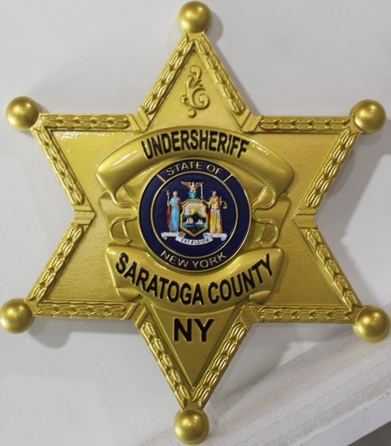 PP-1771- Carved 3-D Bas-Relief Plaque of the Badge of  the Undersheriff's Office of Saratoga County, New York