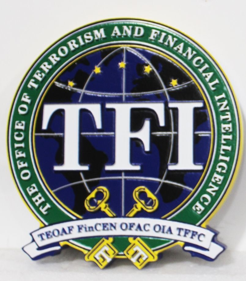 AP-4749 - Carved 2.5-D Multi-Level Wall Plaque of the Seal of the Office of Terrorism and Financial Intelligence of the Department of the Treasury 