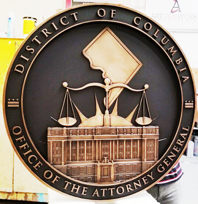 GP-1510 - Carved Plaque of the Seal of the Office of the Attorney General, District of Columbia,3-D Bronze-Plated 