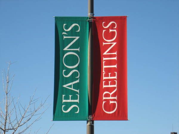 Parking Lot Light Pole Screen Printed Fabric Seasonal Banners with Pole Pockets & Mounting Hardware
