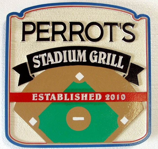 RB27315 - Carved Baseball Diamond Sports Bar & Grill  Sign