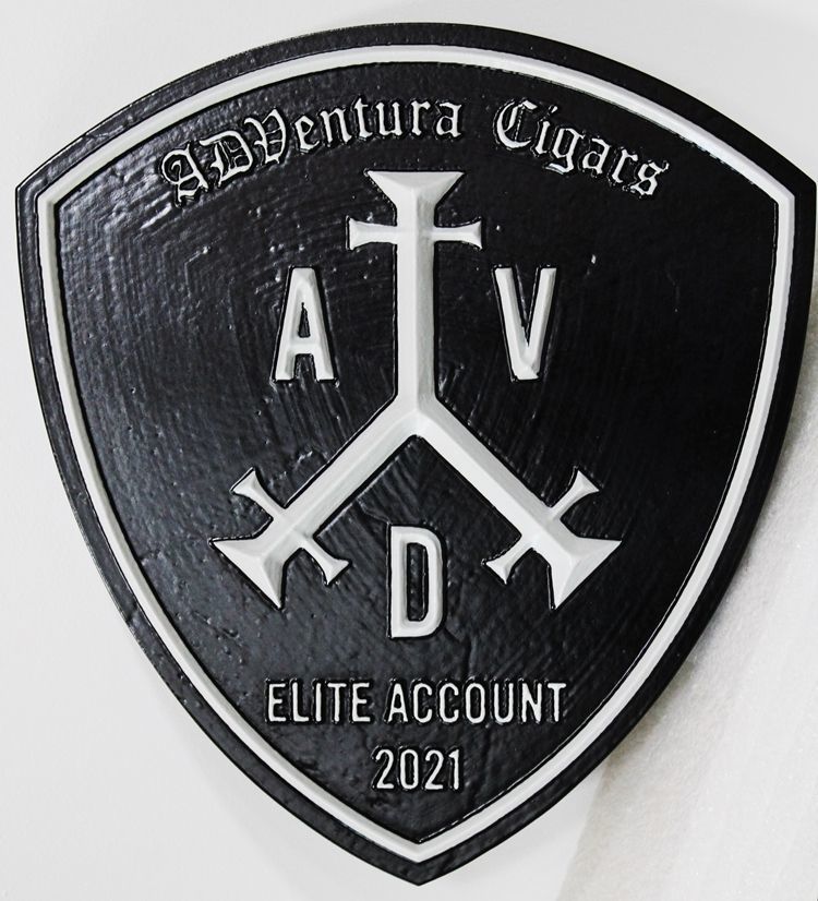 VP-1506 - Carved 3-D Bas-Relief HDU Plaque of the Logo of Adventura Cigars