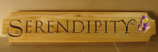 I18956 - Engraved Maple Wood Property Name Sign, "Serendipity"