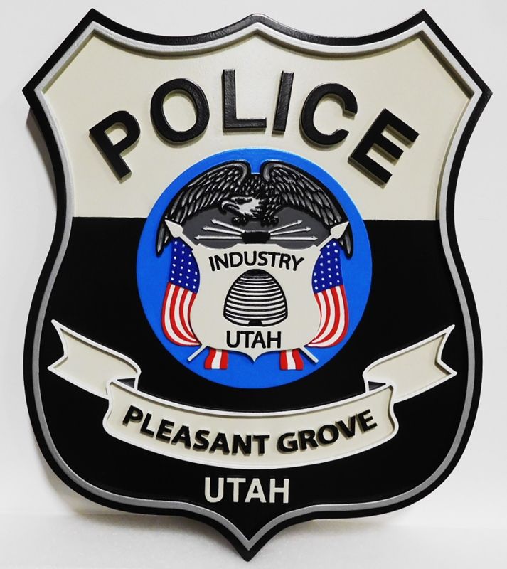 CB5518 - Police Badge for Pleasant Grove, Utah, Mult-level and Engraved Relief