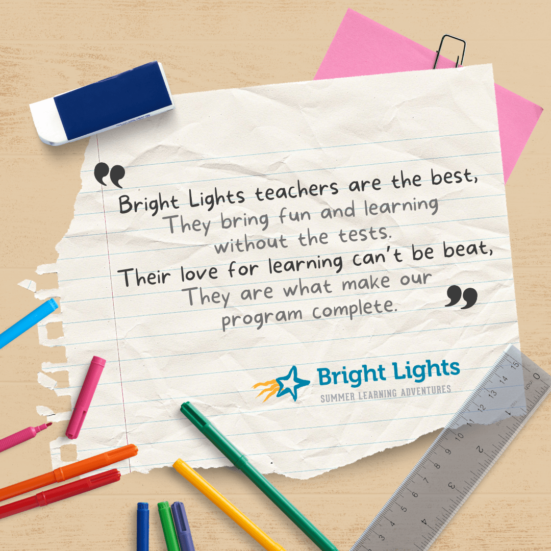 Images of pencils, erasers and rulers with poem about Bright Lights teachers.