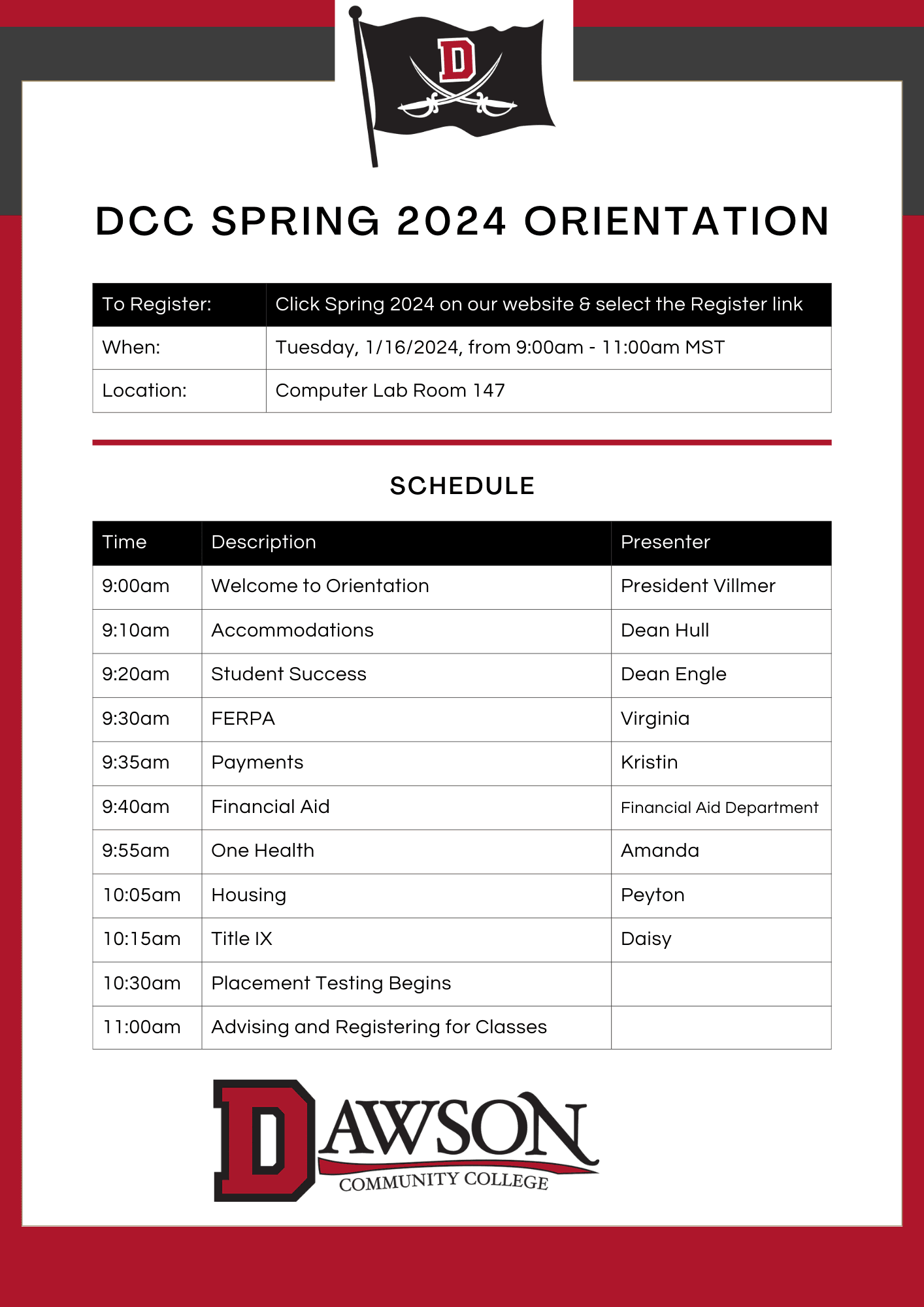 Spring 2024 Orientation on January 16th