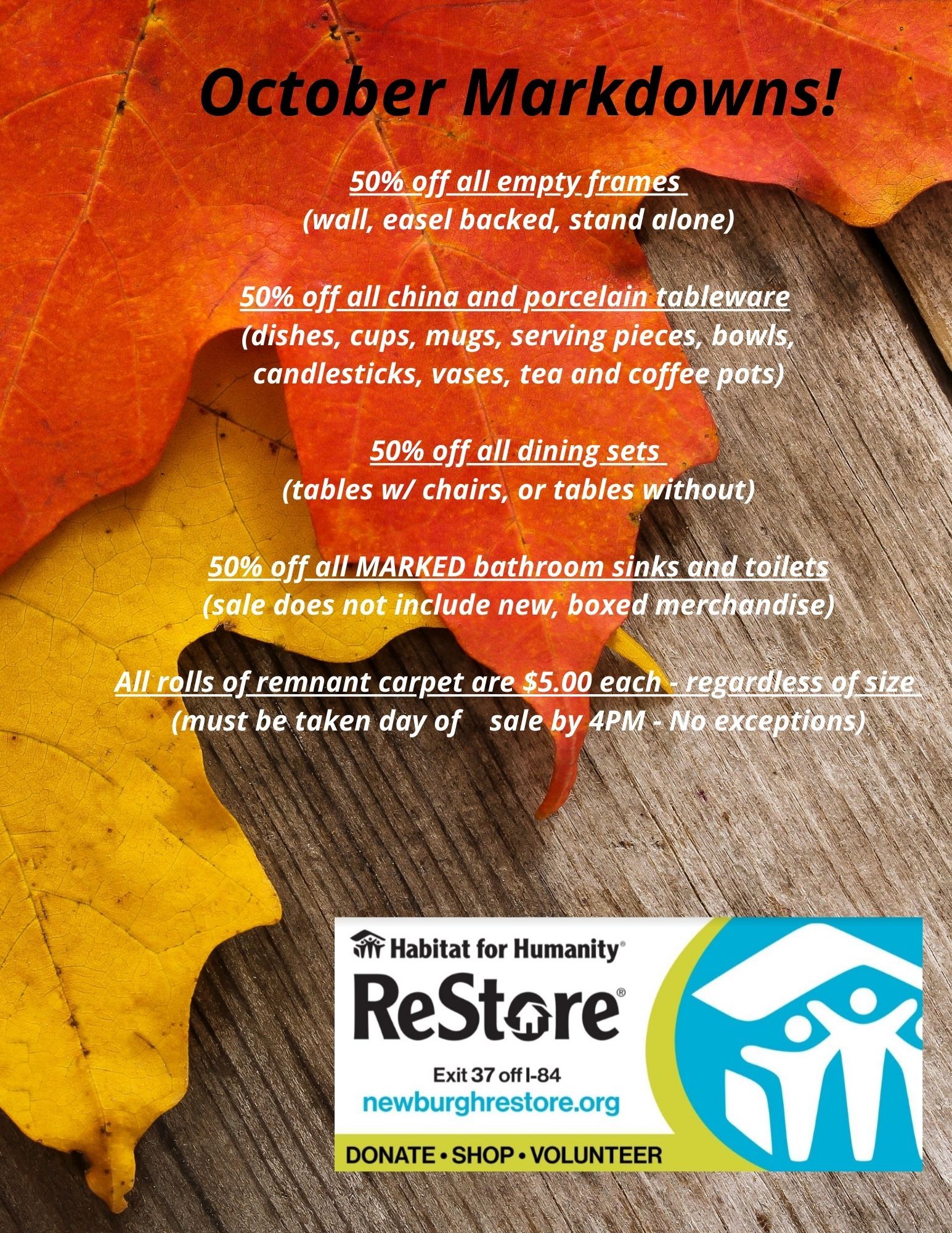October Markdown Sale at ReStore!