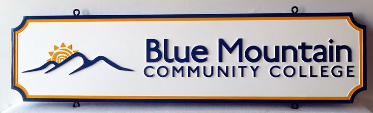 FA15537 - Carved Entrance Sign for Blue Mountain Community College, 2.5-D Multi-Level Raised Relief