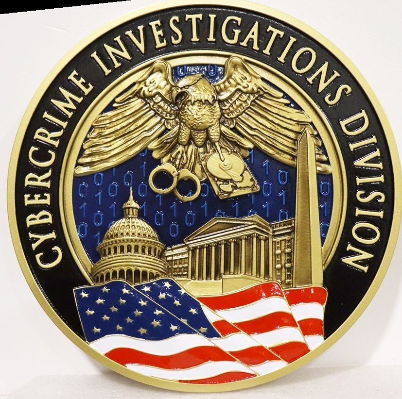 AP-2448 - Carved 3-D Bas-Relief Plaque of the Seal of the Cybercrime Investigations Division, FBI