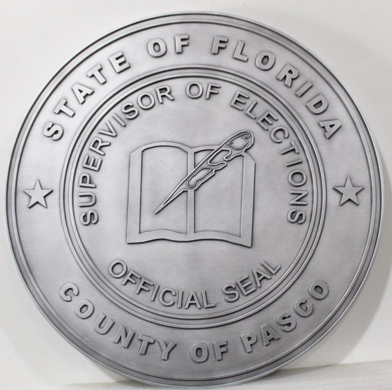 CP-1422 - Carved 2.5-D Aluminm-Plated Plaque of theSeal of the  Supervisor of Elections, County of Pasco