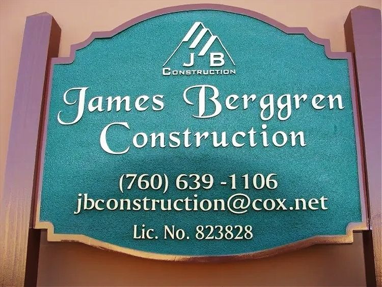 SC38158 - Carved HDU Sign  with Posts for  the  "James Berggren Construction " Company, with  Cedar Support Posts