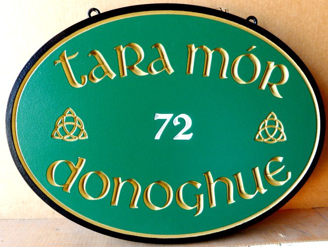 Custom Carved Wood House Signs From Art Signworks I18416 Engraved Irish Address And Property Name Sign With Celtic Knot Green Color