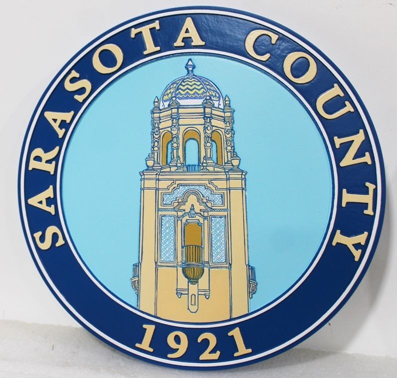 CP-1640 - Carved 2.5-D Multi-Level Plaque of the Seal of Sarasota County, Florida