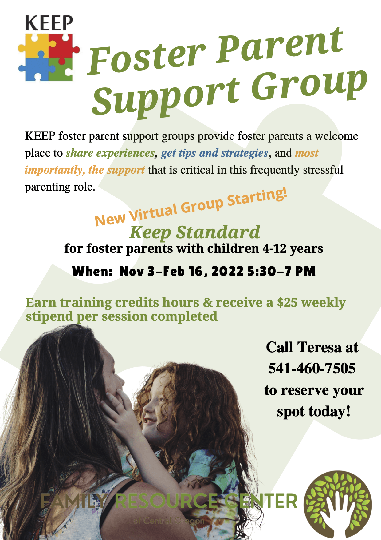 Flyer for Foster Parent Support Group Class