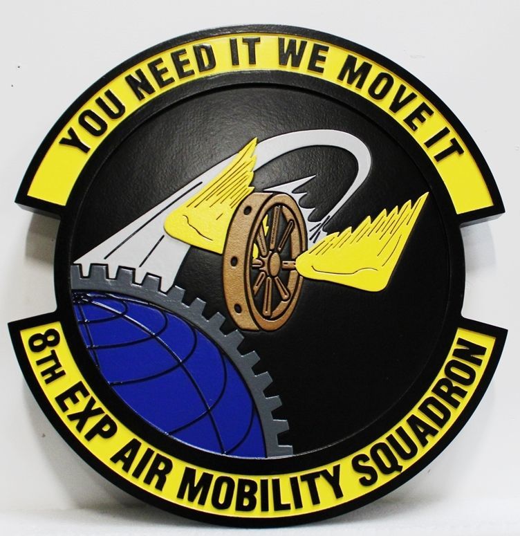 LP-5656 - Carved 2.5-D HDU Plaque of the Crest of the 8th Expeditionary Air Mobility Squadron , US Air Force 