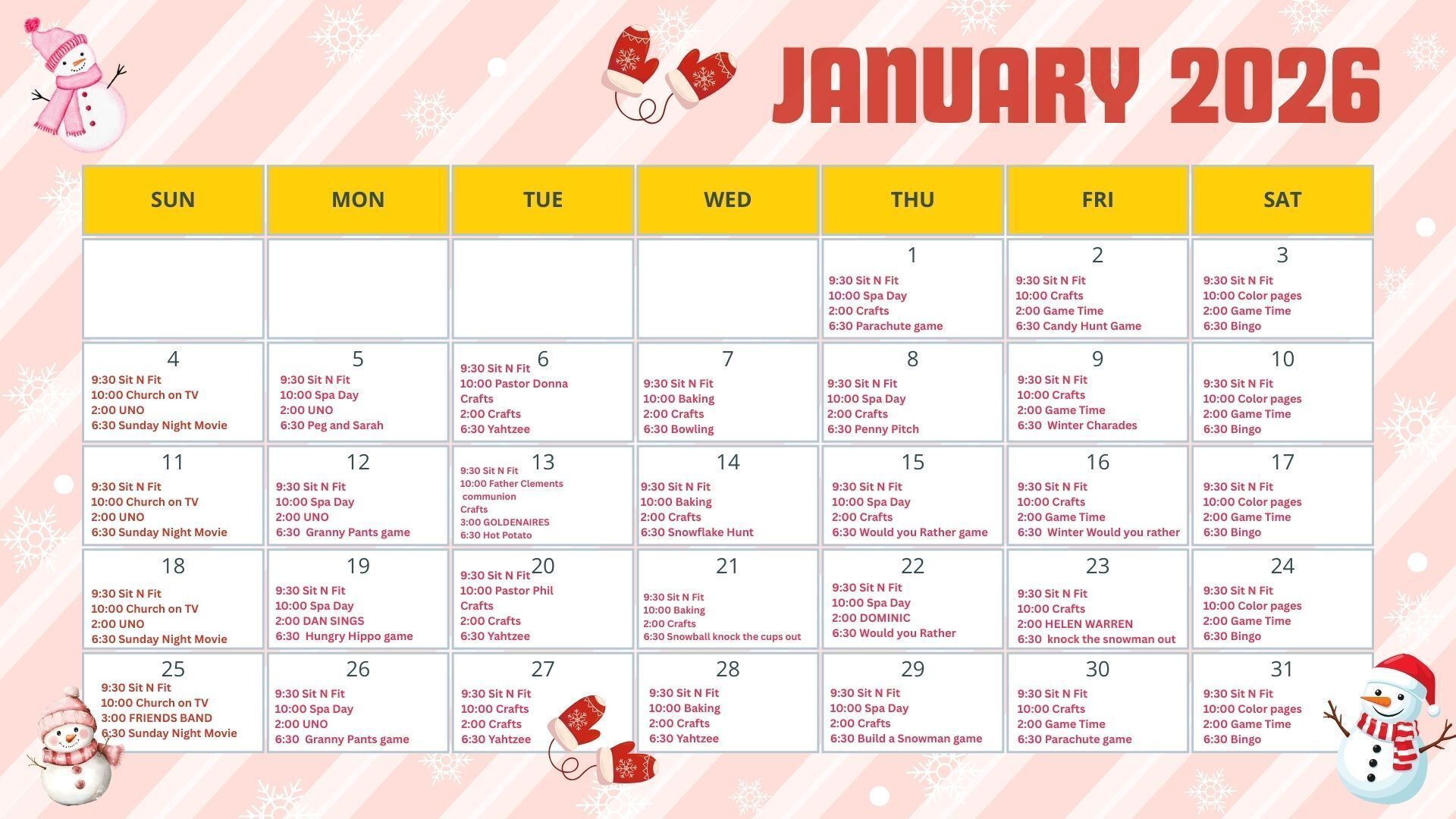Downloadable Activities Calendar 