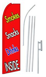 Smokes Snacks Drinks Inside Swooper/Feather Flag + Pole + Ground Spike