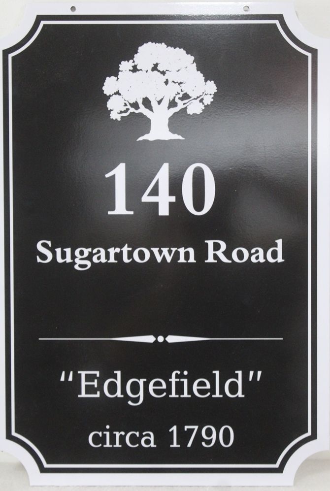 I18336 - Engraved High-Density-Urethane (HDU)  Property Name  Sign "Edgefield", with a Stylized Tree as Artwork