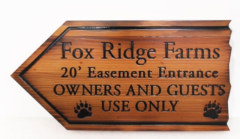 O24952A - Engraved Redwood Directional  Entrance Sign for "Fox Ridge Farms". 