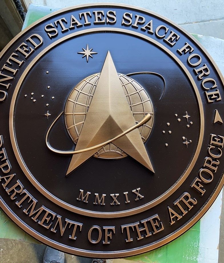 LP-1207 - Large Carved 3-D Bas-Relief Solid  Metal  Plaque of the Seal of the US Space Force