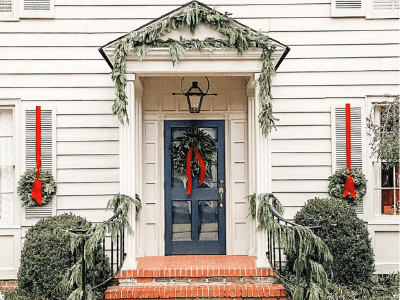 Festively-decorated front door