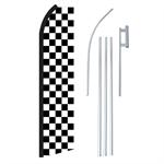 Checkered Black & White Swooper/Feather Flag + Pole + Ground Spike