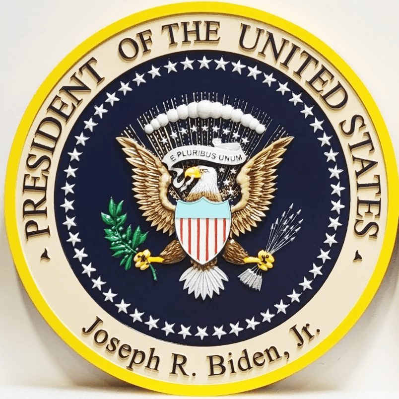 AP-1171 - Carved 3-D HDU Plaque of the Seal of the President of the United States, Personalized for Joe Biden