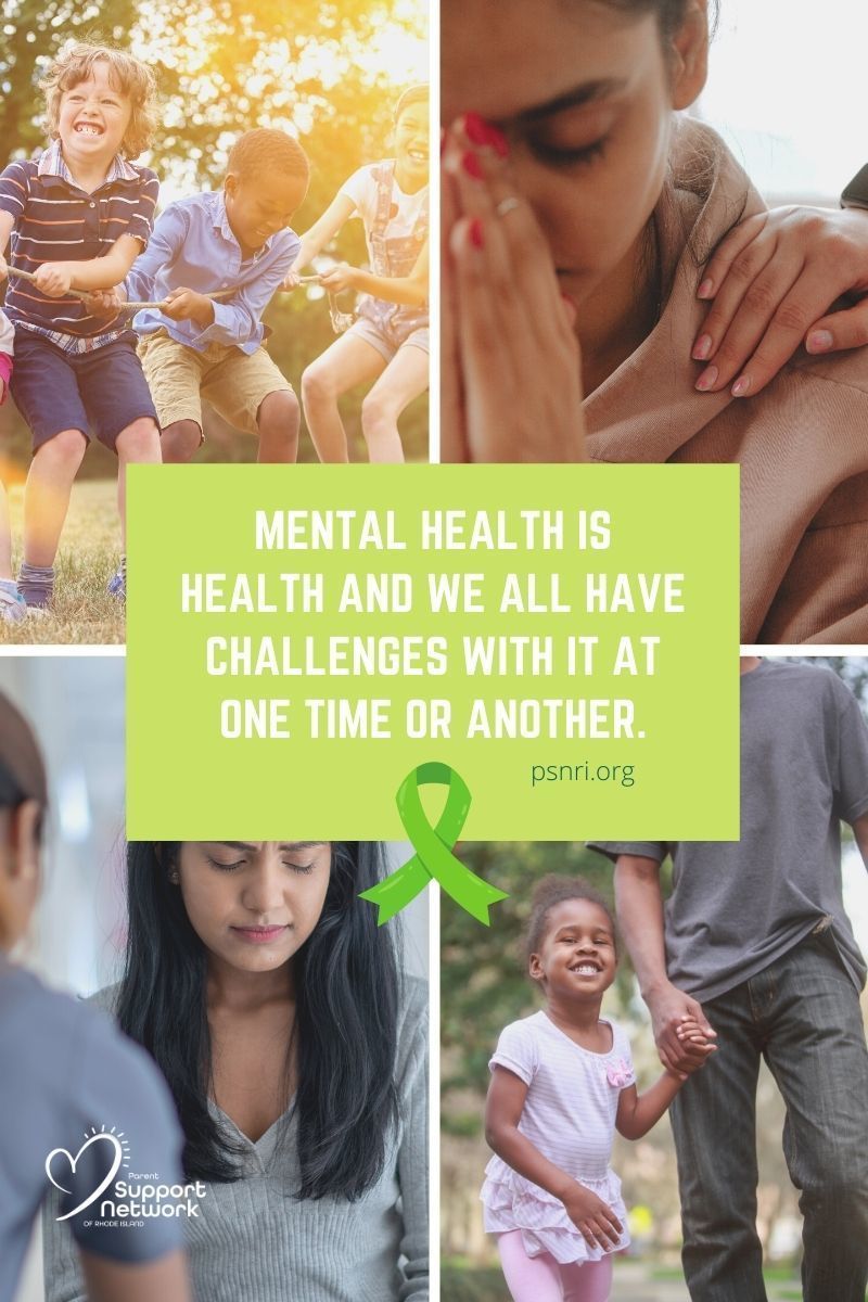 Mental Health Awareness month ribbon and picture collage with quote from blog post